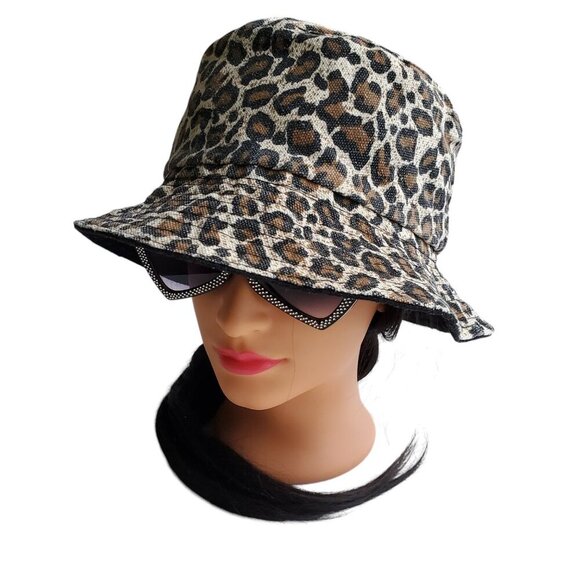 Leopard Print / Black Reversible Bucket Hat Size S - Picture 2 of 13